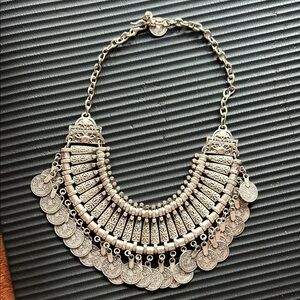 Bohemian Silver Coin statement Necklace